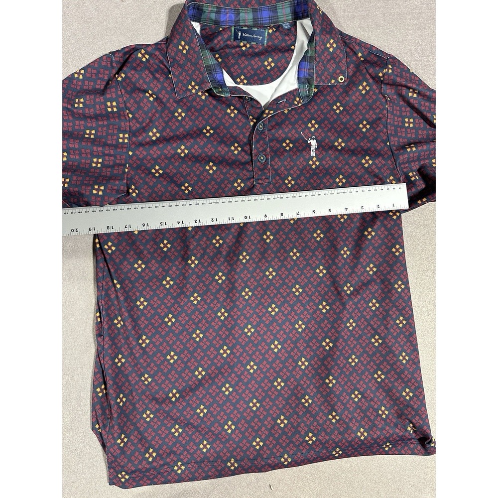 William Murray Golf Polo Shirt Men’s Medium Geometric Print Burgundy Navy - Picture 4 of 6